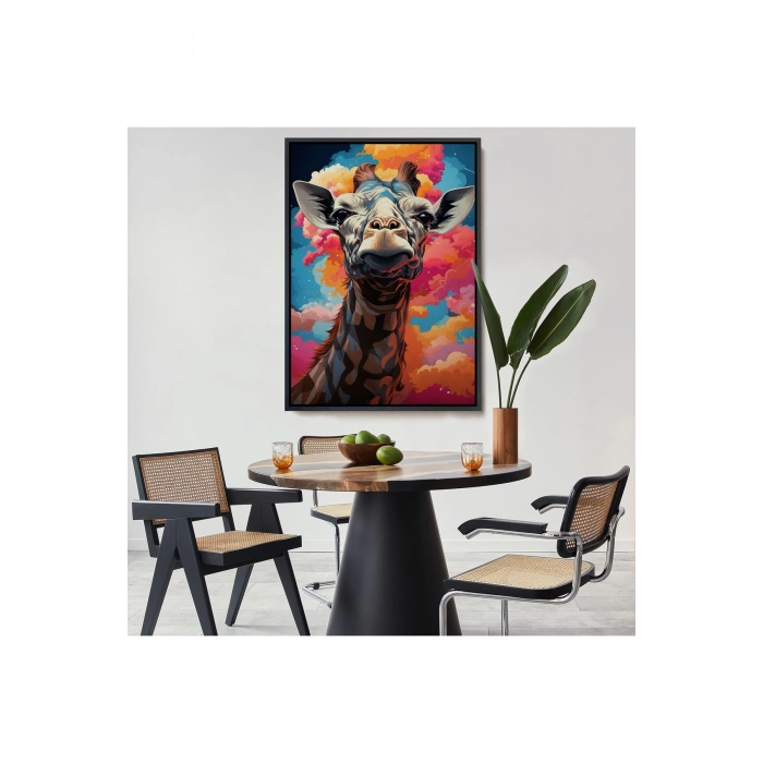 Ahşap Çerçeveli Sevimli Zürafa Tablosu-7773