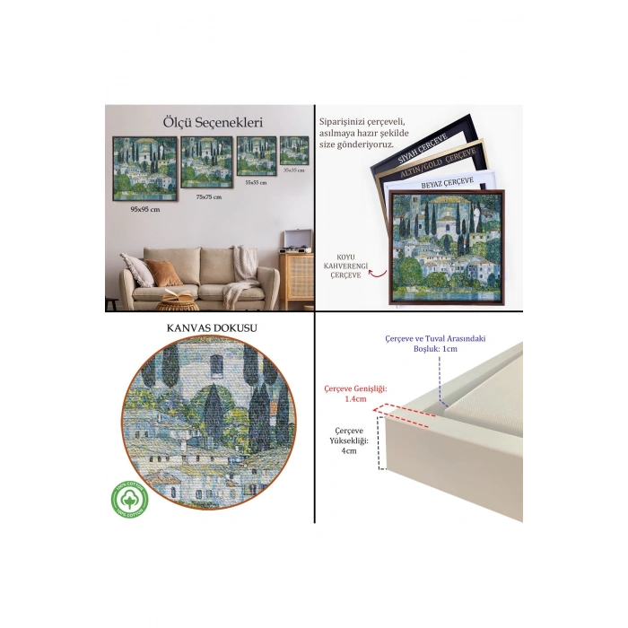 Ahşap Çerçeveli Gustav Klimt - Cassone’Deki Kilise Selvili Manzara Tablosu-8345