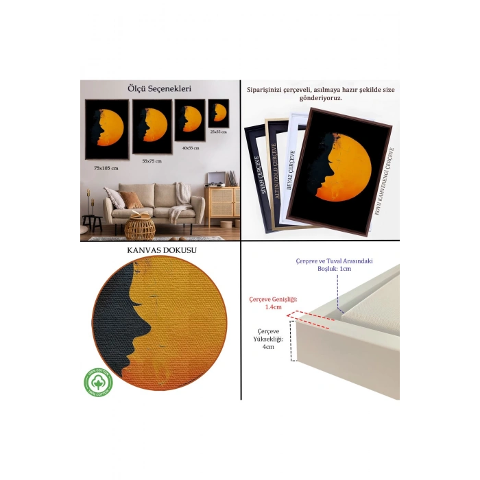 Ahşap Çerçeveli Güneş Ve Kadın Silüeti Tablo-7588