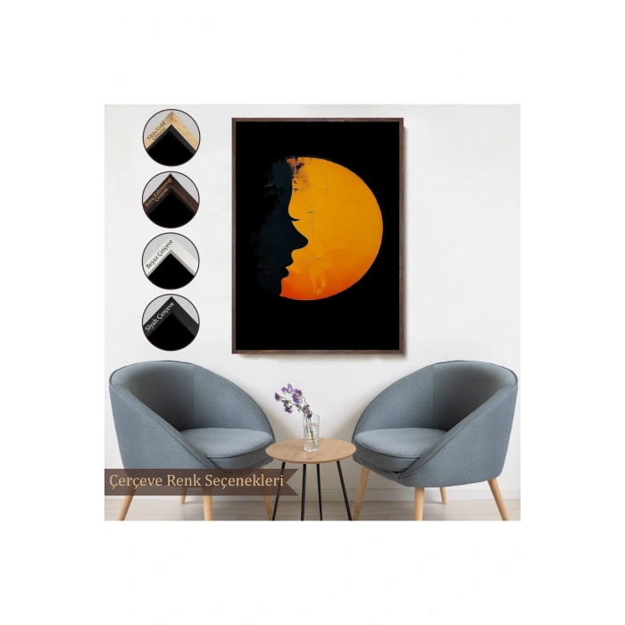 Ahşap Çerçeveli Güneş Ve Kadın Silüeti Tablo-7588