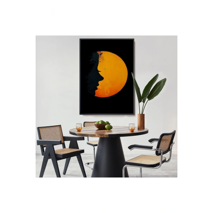 Ahşap Çerçeveli Güneş Ve Kadın Silüeti Tablo-7588