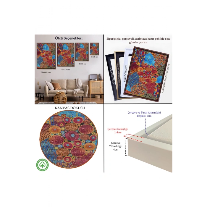 Ahşap Çerçeveli Gustav Klimt - Çiçek Bahçesi Tablo-7318