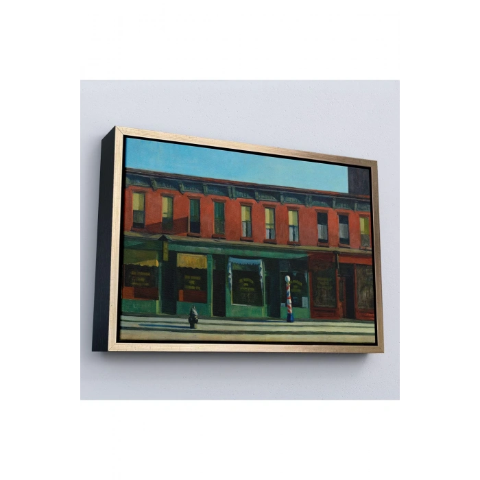 Ahşap Çerçeveli Edward Hopper - Pazar Sabahının Erken Saatleri Tablosu - Early Sunday Morning-7069