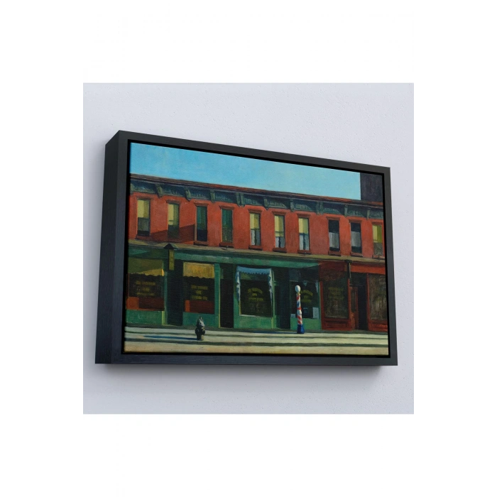 Ahşap Çerçeveli Edward Hopper - Pazar Sabahının Erken Saatleri Tablosu - Early Sunday Morning-7069