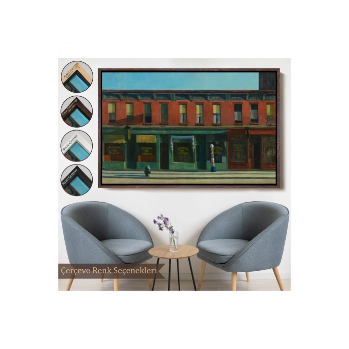 Ahşap Çerçeveli Edward Hopper - Pazar Sabahının Erken Saatleri Tablosu - Early Sunday Morning-7069