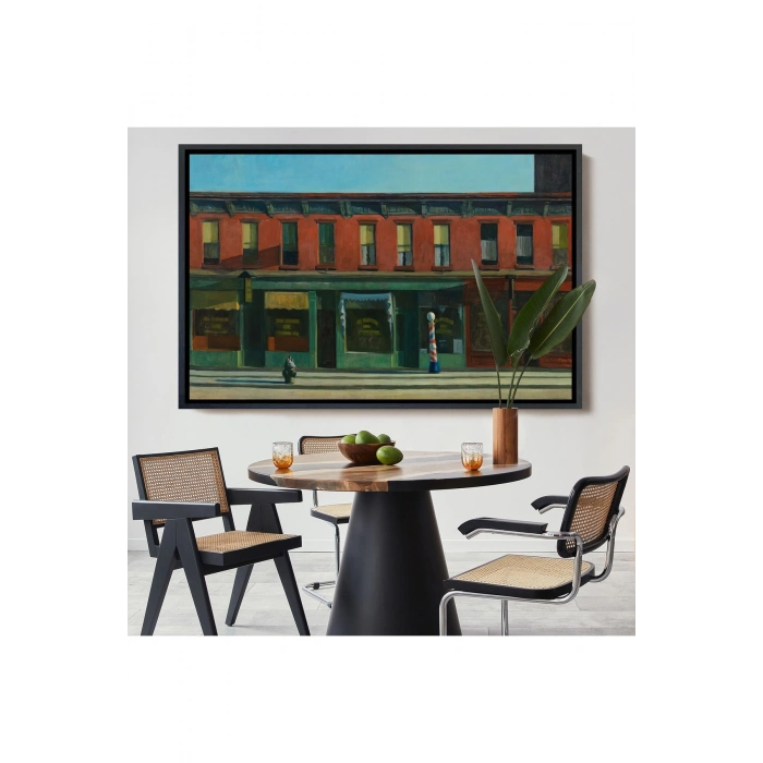 Ahşap Çerçeveli Edward Hopper - Pazar Sabahının Erken Saatleri Tablosu - Early Sunday Morning-7069
