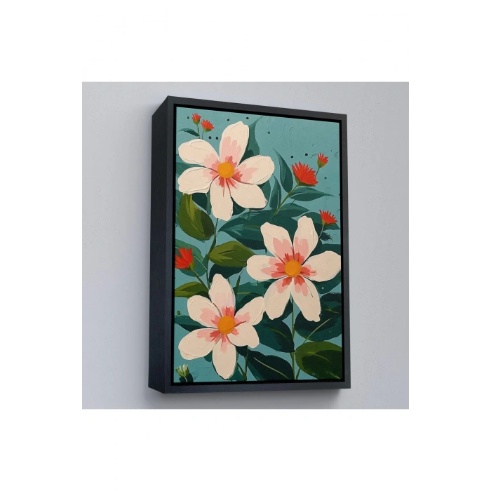 Ahşap Çerçeveli Beyaz Çiçekler Tablosu-7592