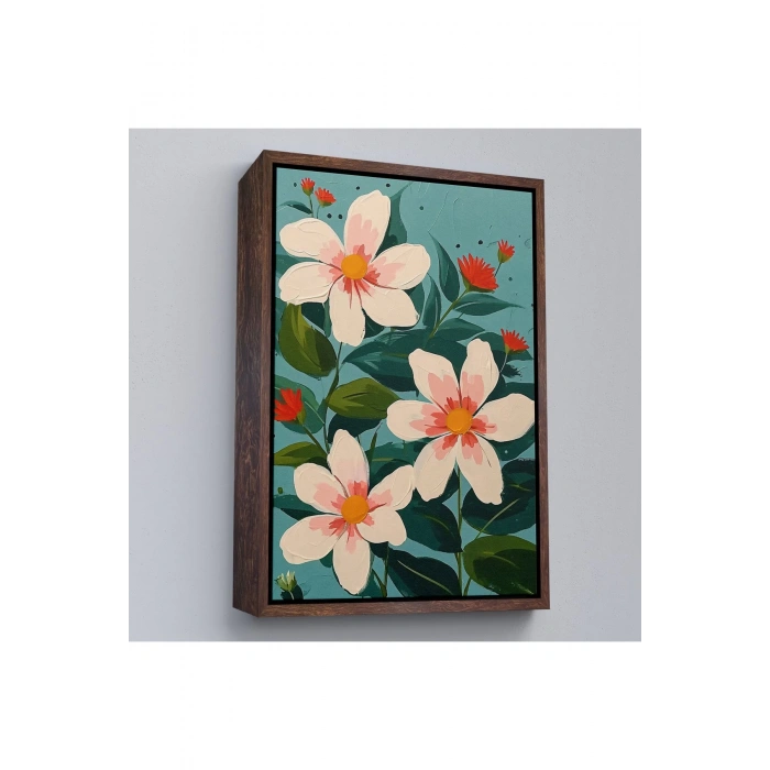 Ahşap Çerçeveli Beyaz Çiçekler Tablosu-7592
