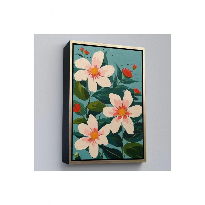 Ahşap Çerçeveli Beyaz Çiçekler Tablosu-7592