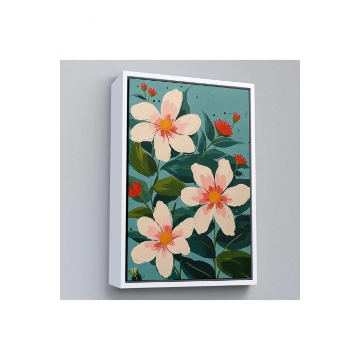 Ahşap Çerçeveli Beyaz Çiçekler Tablosu-7592