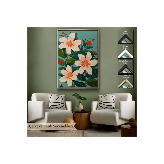 Ahşap Çerçeveli Beyaz Çiçekler Tablosu-7592
