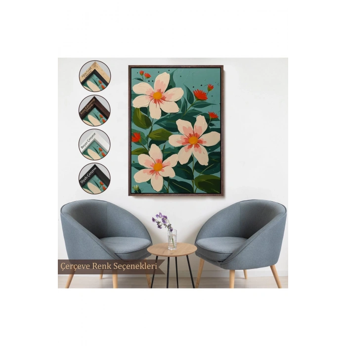 Ahşap Çerçeveli Beyaz Çiçekler Tablosu-7592