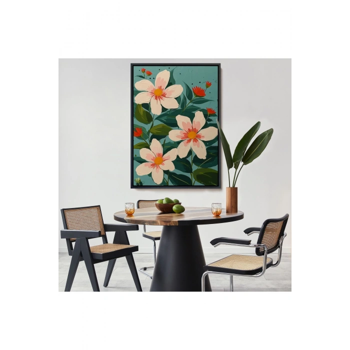 Ahşap Çerçeveli Beyaz Çiçekler Tablosu-7592