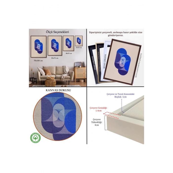 Ahşap Çerçeveli Joseph Schillinger - Mavi Anahtar Tablo - Key Blue-7337