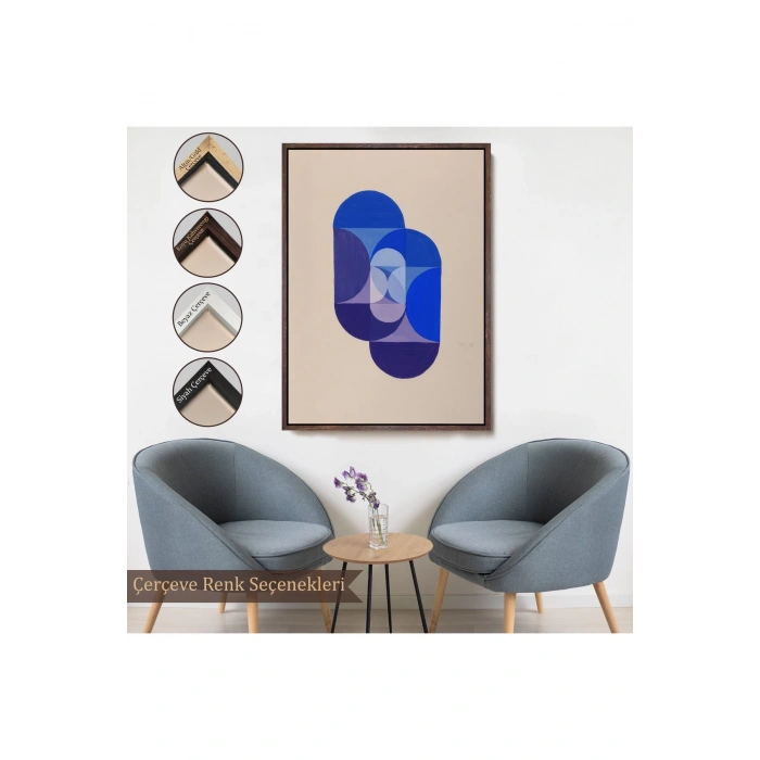 Ahşap Çerçeveli Joseph Schillinger - Mavi Anahtar Tablo - Key Blue-7337