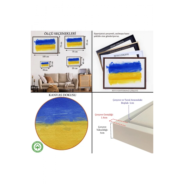 Ahşap Çerçeveli Ukrayna Bayrağı-7268