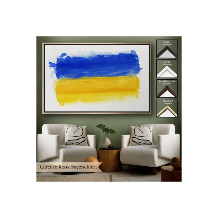 Ahşap Çerçeveli Ukrayna Bayrağı-7268