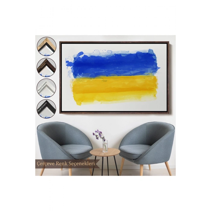 Ahşap Çerçeveli Ukrayna Bayrağı-7268