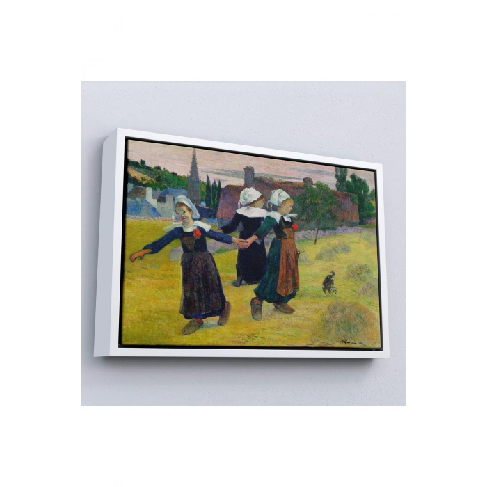 Ahşap Çerçeveli Paul Gauguin Bretonlu Kızlar Dans Tablosu