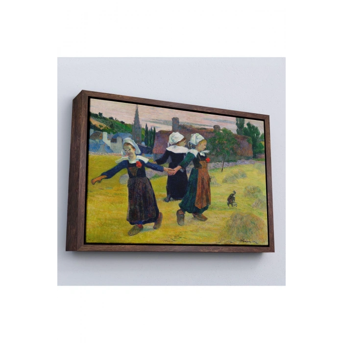Ahşap Çerçeveli Paul Gauguin Bretonlu Kızlar Dans Tablosu