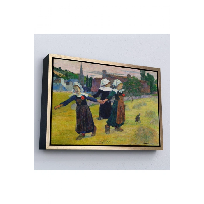 Ahşap Çerçeveli Paul Gauguin Bretonlu Kızlar Dans Tablosu