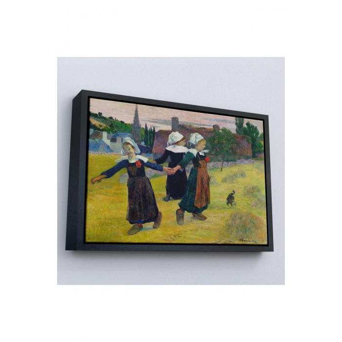 Ahşap Çerçeveli Paul Gauguin Bretonlu Kızlar Dans Tablosu