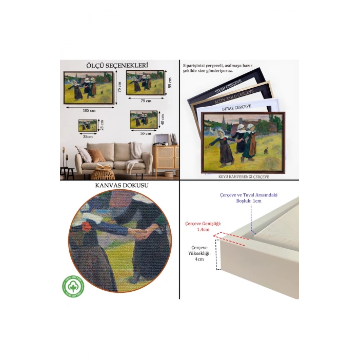 Ahşap Çerçeveli Paul Gauguin Bretonlu Kızlar Dans Tablosu