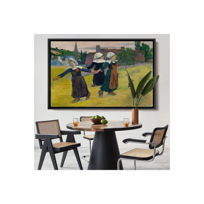 Ahşap Çerçeveli Paul Gauguin Bretonlu Kızlar Dans Tablosu