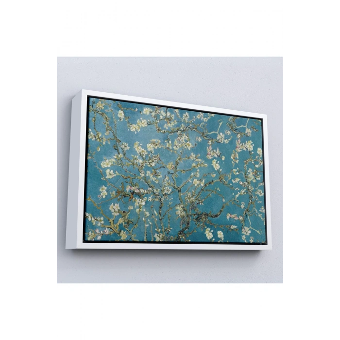 Ahşap Çerçeveli Vincent Van Gogh - Çiçek Açan Badem Ağacı Tablosu-7050