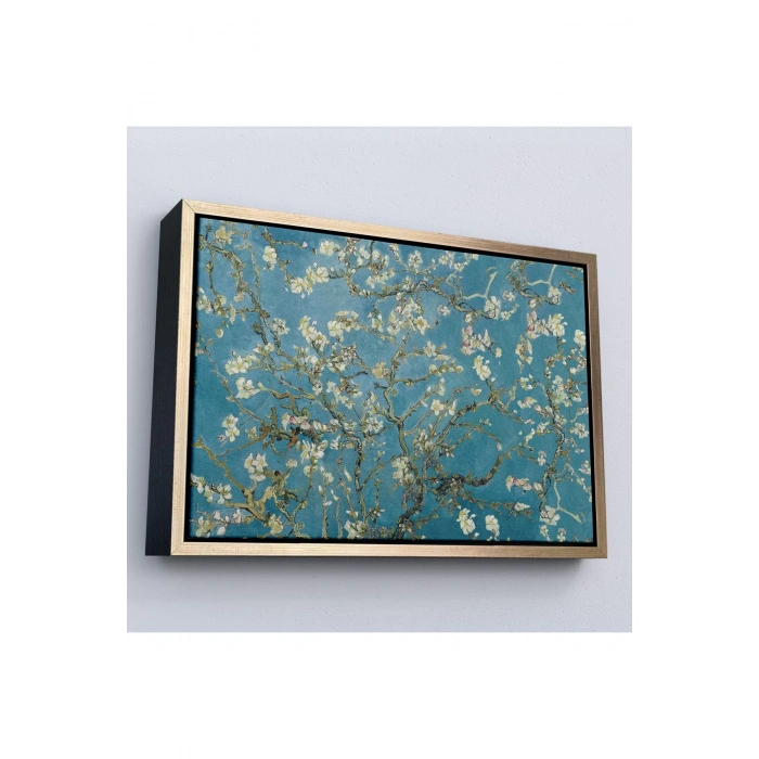 Ahşap Çerçeveli Vincent Van Gogh - Çiçek Açan Badem Ağacı Tablosu-7050