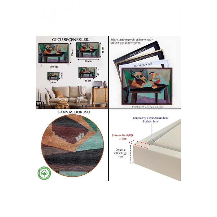 Ahşap Çerçeveli Pablo Picasso - Boğa Kafası Tablo-7103