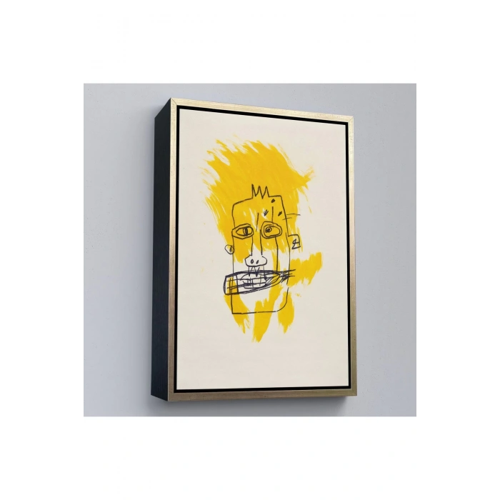 Ahşap Çerçeveli Jean-Michel Basquiat - Sarı Saçlı İsimsiz Tablo-7440