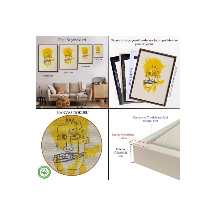 Ahşap Çerçeveli Jean-Michel Basquiat - Sarı Saçlı İsimsiz Tablo-7440