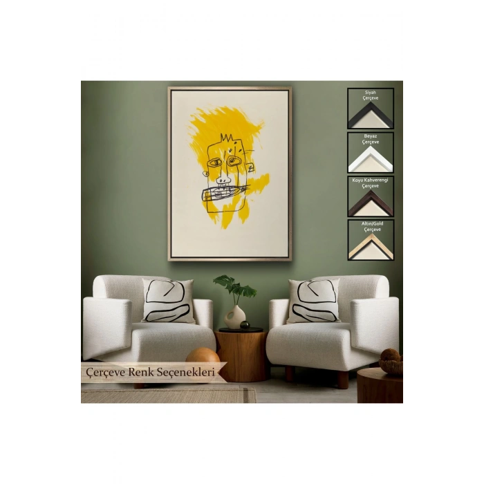 Ahşap Çerçeveli Jean-Michel Basquiat - Sarı Saçlı İsimsiz Tablo-7440