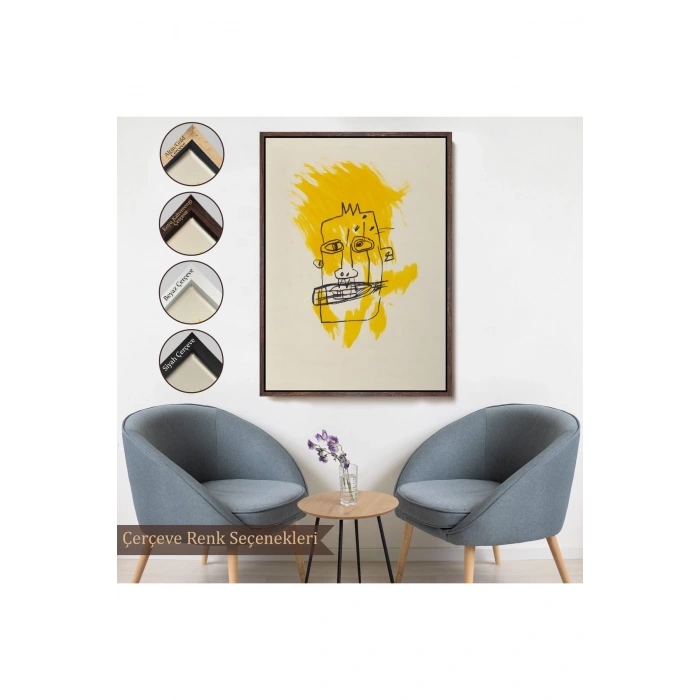 Ahşap Çerçeveli Jean-Michel Basquiat - Sarı Saçlı İsimsiz Tablo-7440