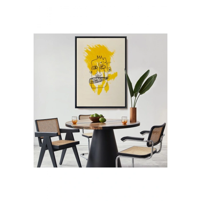 Ahşap Çerçeveli Jean-Michel Basquiat - Sarı Saçlı İsimsiz Tablo-7440