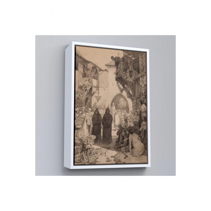 Ahşap Çerçeveli Alphonse Mucha - İmparator Lothair Ve Masum Papa Tablo-7342