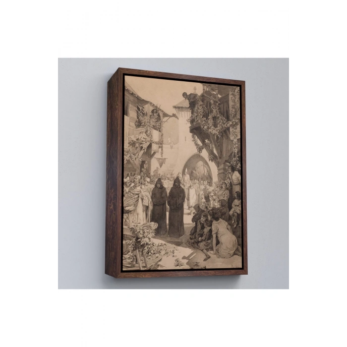 Ahşap Çerçeveli Alphonse Mucha - İmparator Lothair Ve Masum Papa Tablo-7342