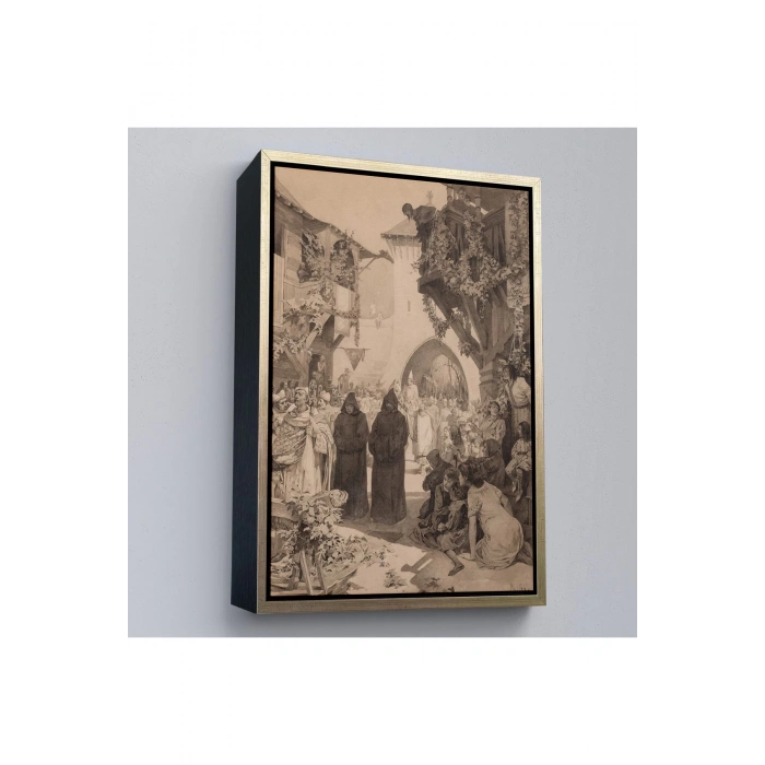 Ahşap Çerçeveli Alphonse Mucha - İmparator Lothair Ve Masum Papa Tablo-7342