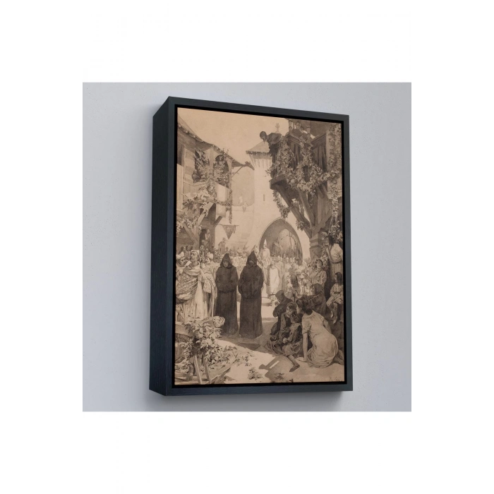 Ahşap Çerçeveli Alphonse Mucha - İmparator Lothair Ve Masum Papa Tablo-7342