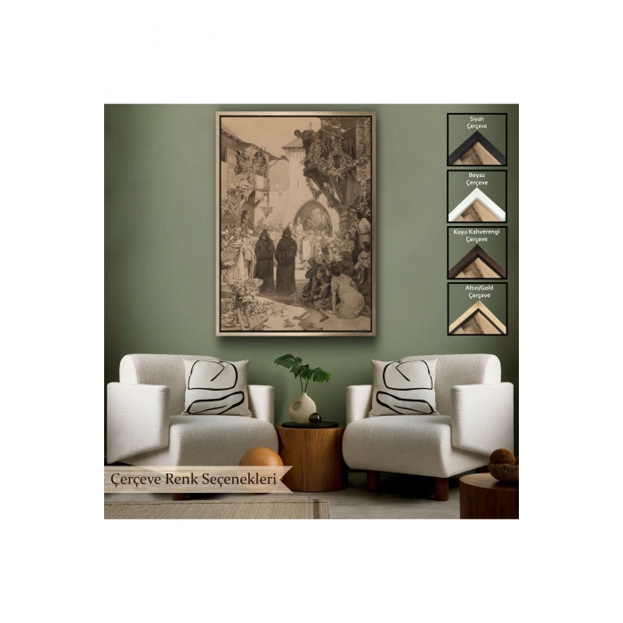 Ahşap Çerçeveli Alphonse Mucha - İmparator Lothair Ve Masum Papa Tablo-7342