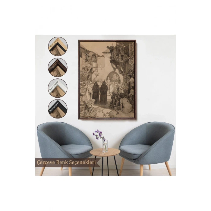 Ahşap Çerçeveli Alphonse Mucha - İmparator Lothair Ve Masum Papa Tablo-7342