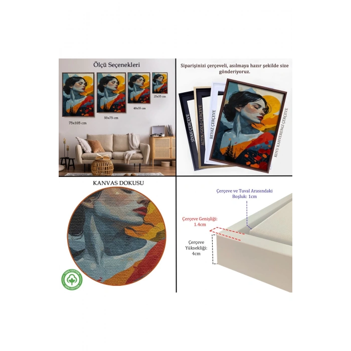 Ahşap Çerçeveli Soyut Güzel Kadın Tablosu-7922