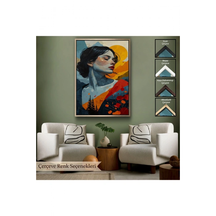 Ahşap Çerçeveli Soyut Güzel Kadın Tablosu-7922