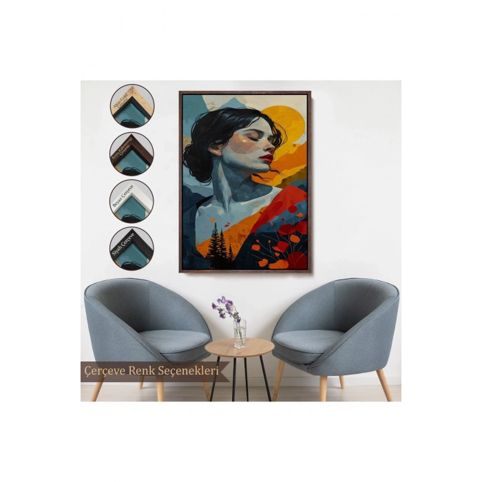 Ahşap Çerçeveli Soyut Güzel Kadın Tablosu-7922