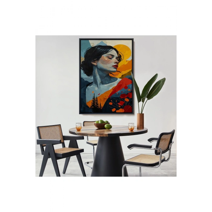 Ahşap Çerçeveli Soyut Güzel Kadın Tablosu-7922