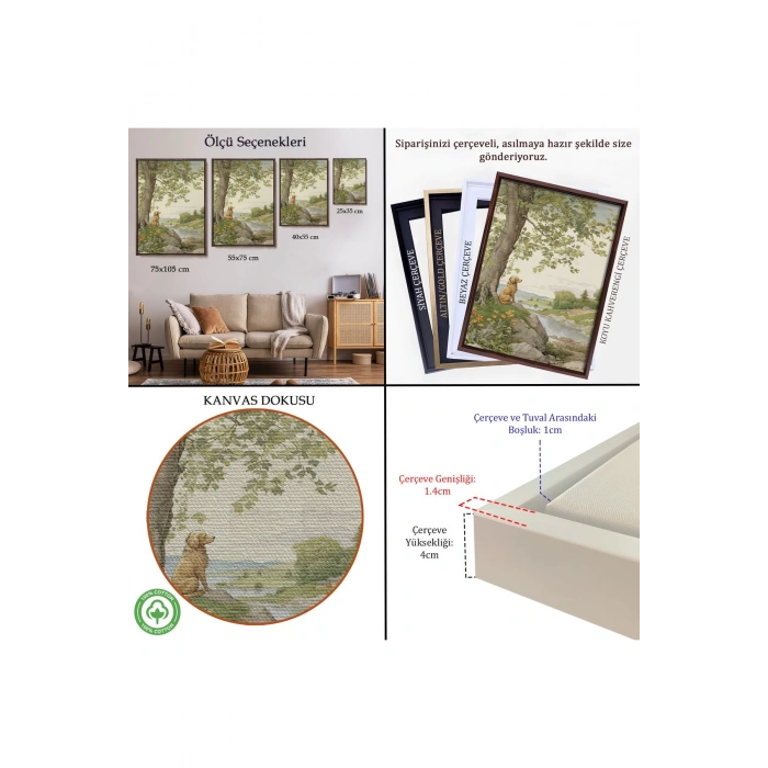 Ahşap Çerçeveli Manzarayı İzleyen Yalnız Köpek Tablosu-7525