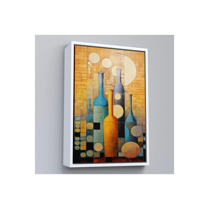 Ahşap Çerçeveli Soyut Şarap Şişeler Tablosu-7539