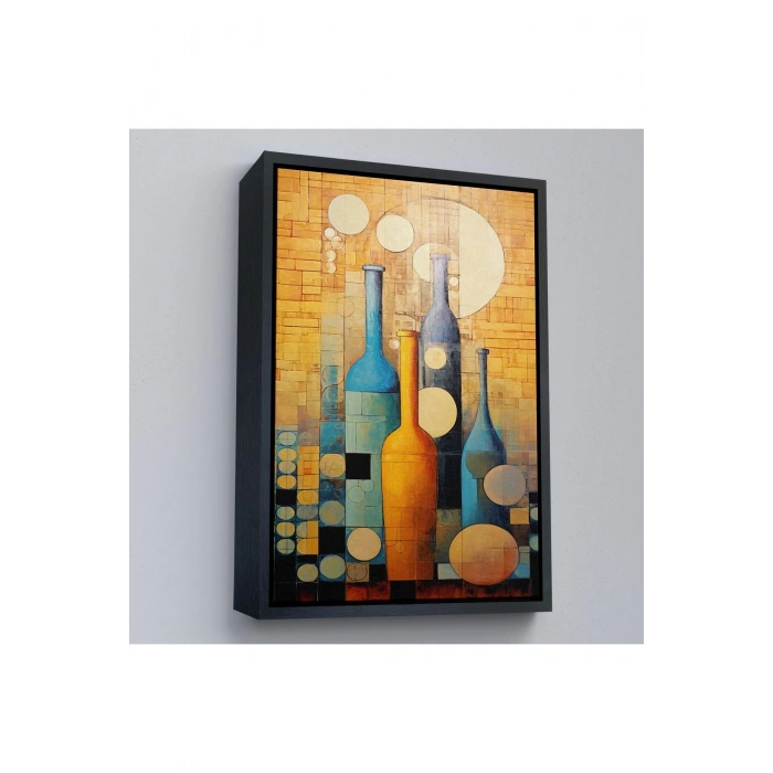 Ahşap Çerçeveli Soyut Şarap Şişeler Tablosu-7539