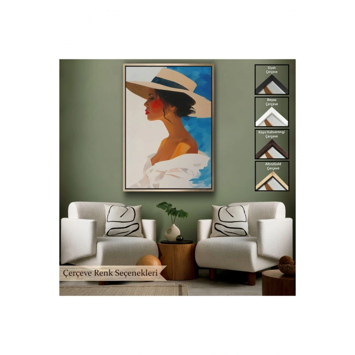 Ahşap Çerçeveli Güzel Retro Kadın Tablosu-7557